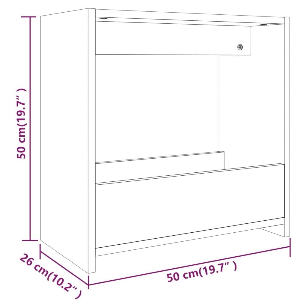 Bijzettafel 50x26x50 cm bewerkt hout gerookt eikenkleurig