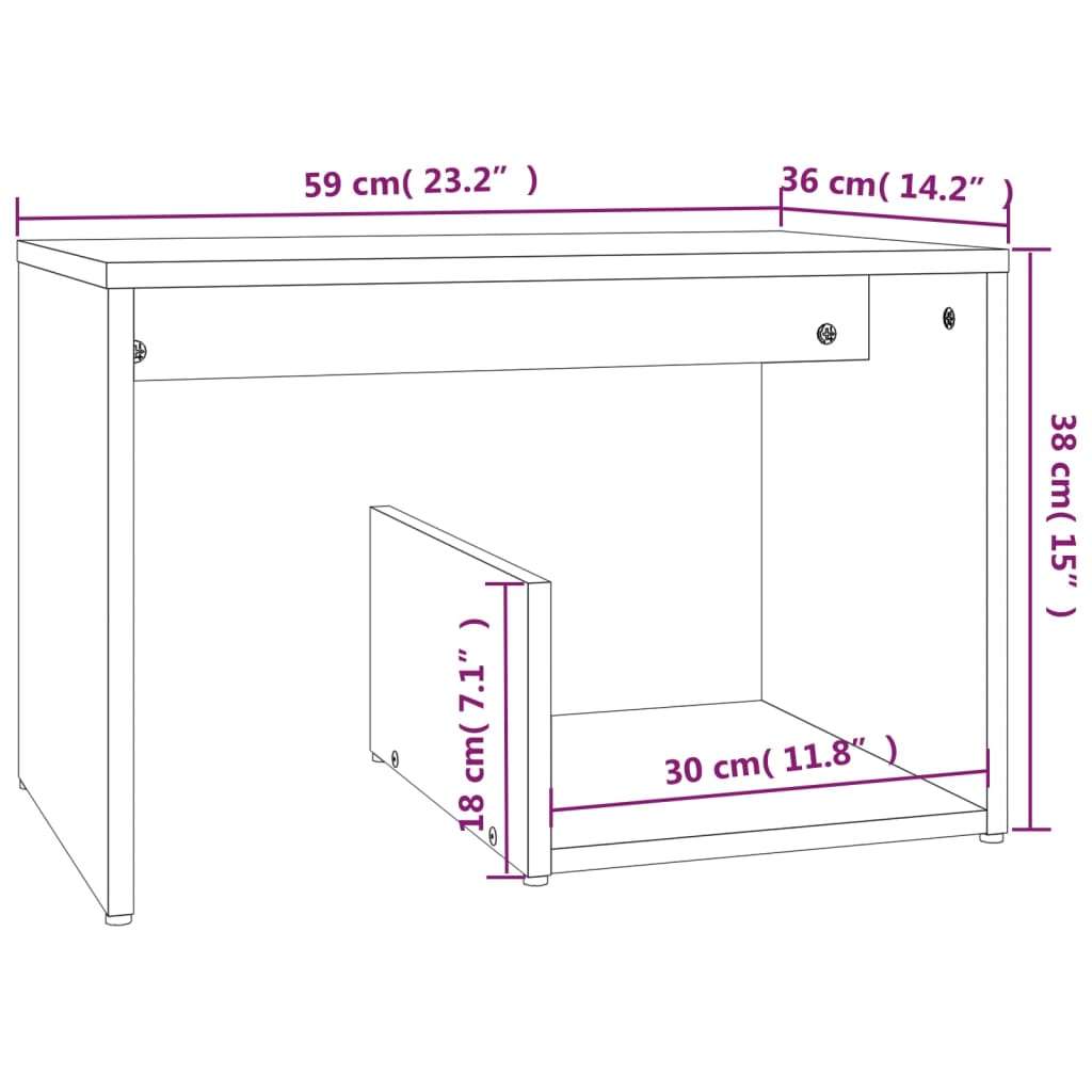 Bijzettafel 59x36x38 cm bewerkt hout gerookt eikenkleurig