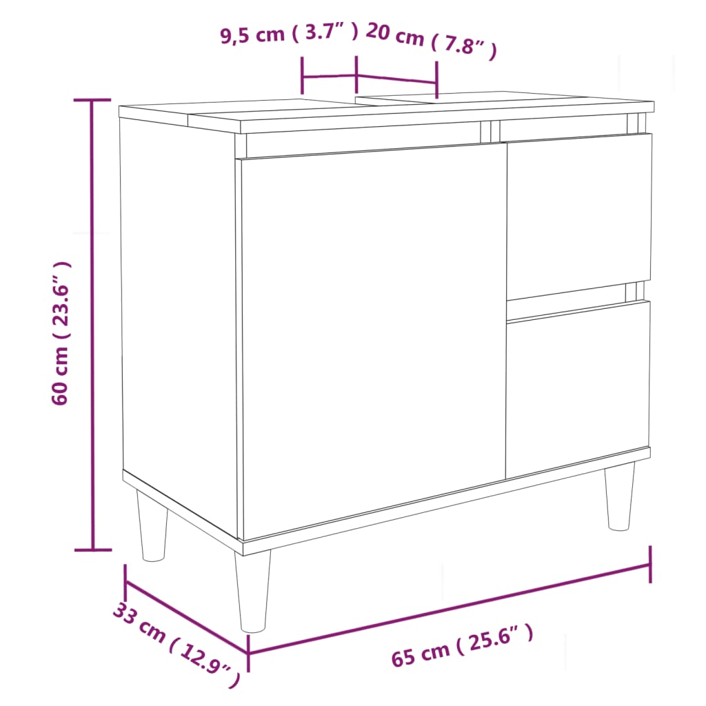 Badkamerkast 65x33x60 cm bewerkt hout zwart