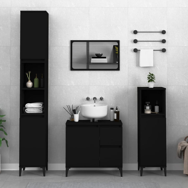 Badkamerkast 65x33x60 cm bewerkt hout zwart