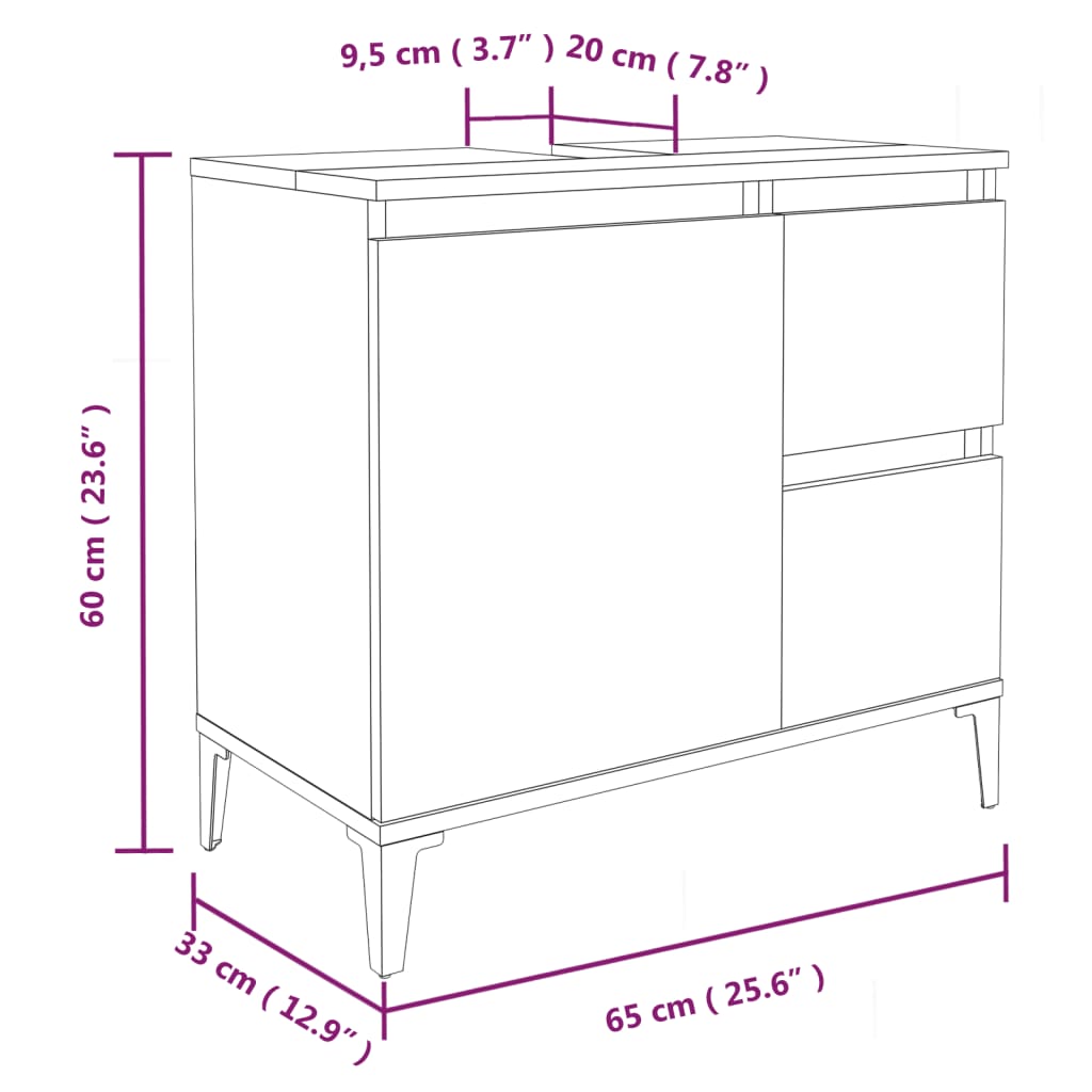 Badkamerkast 65x33x60 cm bewerkt hout gerookt eikenkleurig