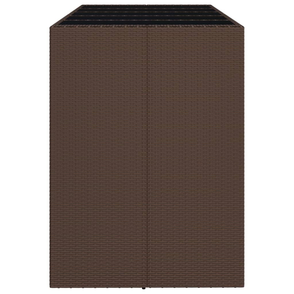 Bartafel met glazen blad 185x80x110 cm poly rattan bruin