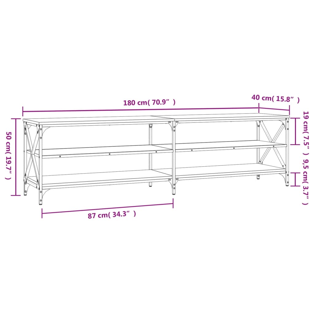 Tv-meubel 180x40x50 cm bewerkt hout grijs sonoma eikenkleurig