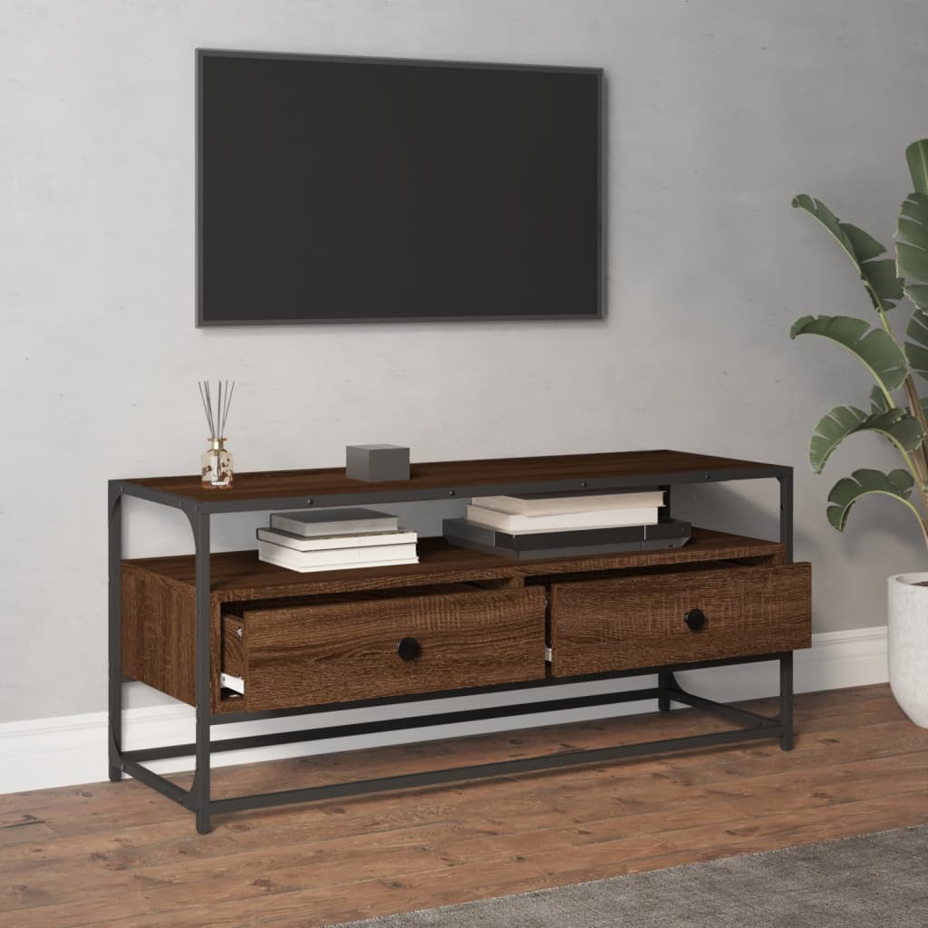 Tv-meubel 100x35x45 cm bewerkt hout bruineikenkleurig