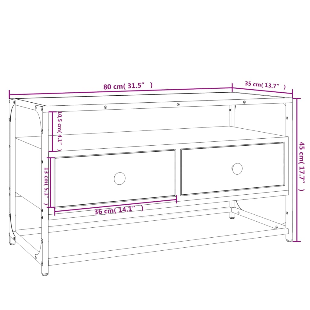 Tv-meubel 80x35x45 cm bewerkt hout grijs sonoma eikenkleurig