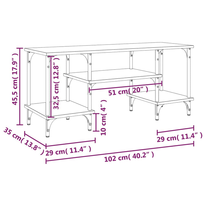 Tv-meubel 102x35x45,5 cm bewerkt hout bruineikenkleurig