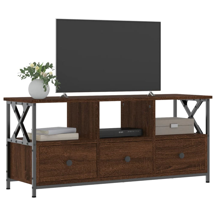 Tv-meubel 102x33x45 cm bewerkt hout en ijzer bruin eikenkleur