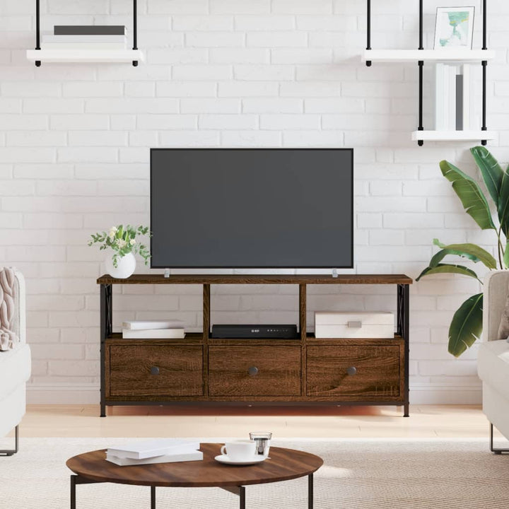 Tv-meubel 102x33x45 cm bewerkt hout en ijzer bruin eikenkleur