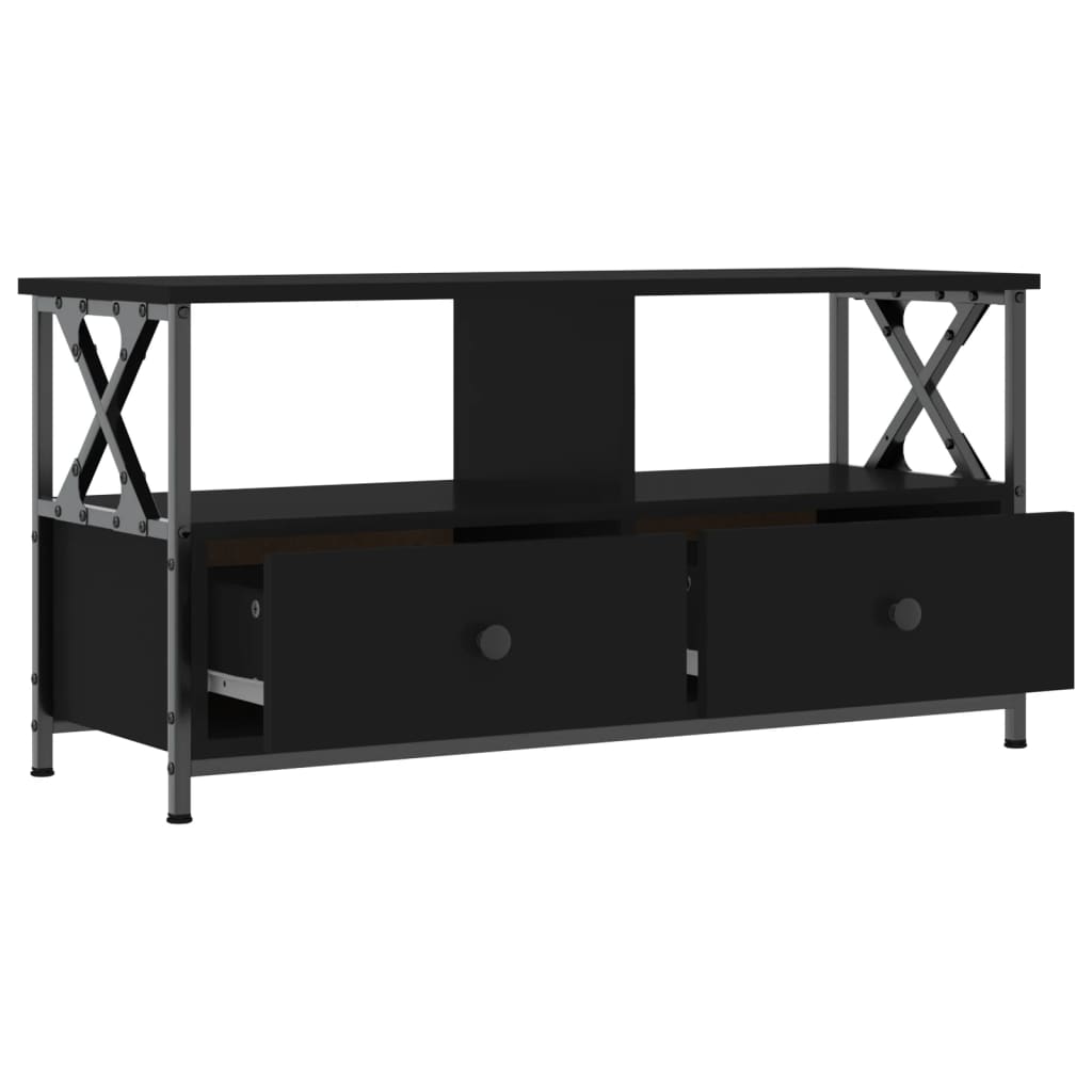 Tv-meubel 90x33x45 cm bewerkt hout en ijzer zwart