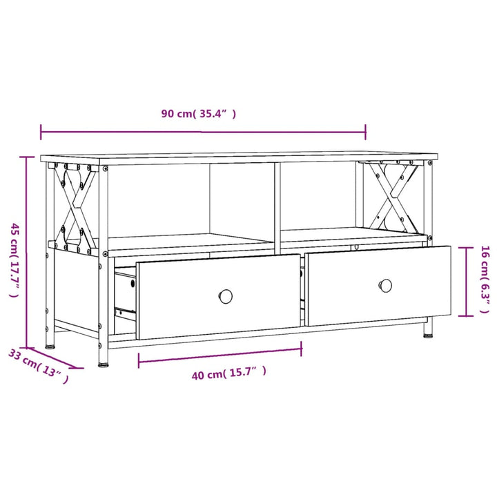 Tv-meubel 90x33x45 cm bewerkt hout en ijzer zwart