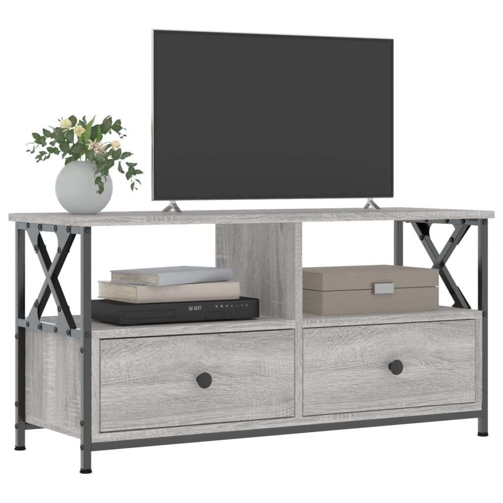 Tv-meubel 90x33x45 cm bewerkt hout grijs sonoma eikenkleurig