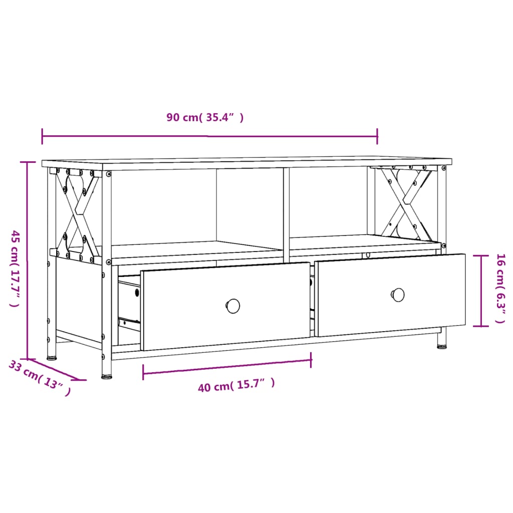 Tv-meubel 90x33x45 cm bewerkt hout grijs sonoma eikenkleurig