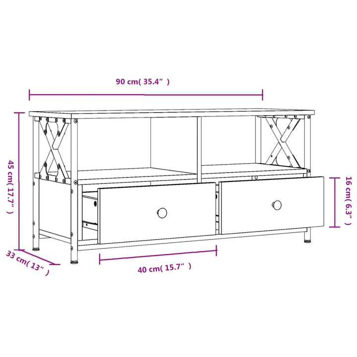 Tv-meubel 90x33x45 cm bewerkt hout grijs sonoma eikenkleurig