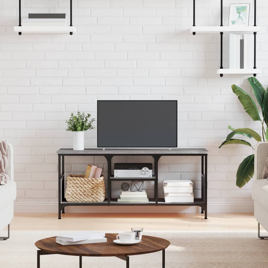 Tv-meubel 100x35x45 cm bewerkt hout en ijzer grijs sonoma eiken