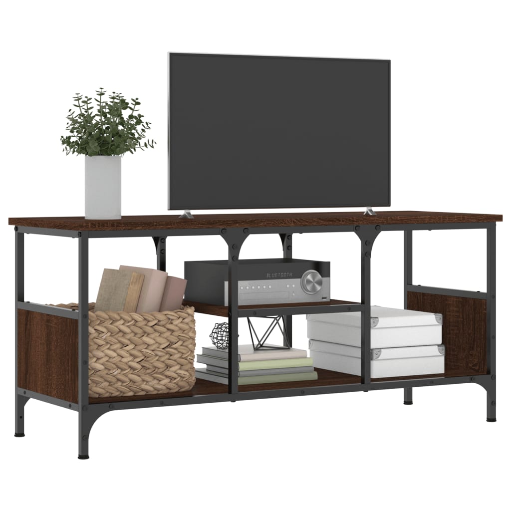 Tv-meubel 100x35x45 cm bewerkt hout en ijzer bruin eikenkleur