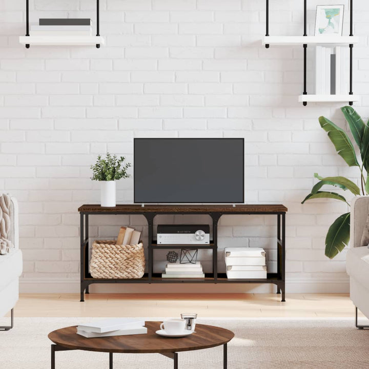 Tv-meubel 100x35x45 cm bewerkt hout en ijzer bruin eikenkleur