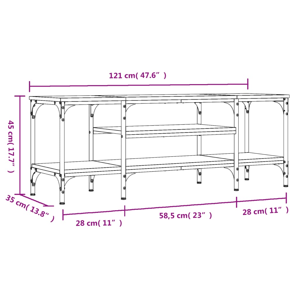 Tv-meubel 121x35x45 cm bewerkt hout en ijzer zwart