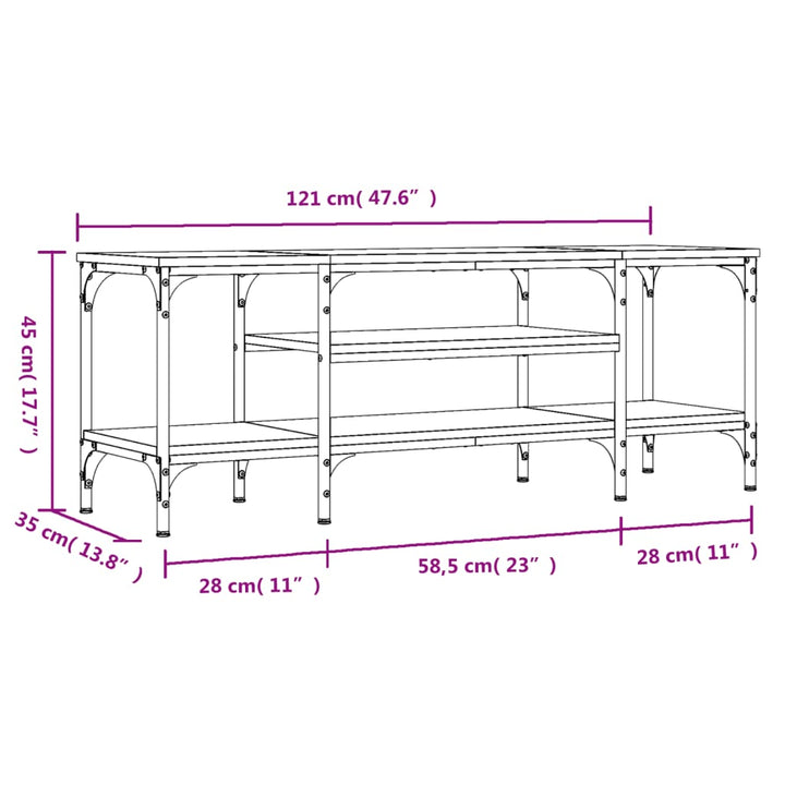 Tv-meubel 121x35x45 cm bewerkt hout en ijzer grijs sonoma eiken