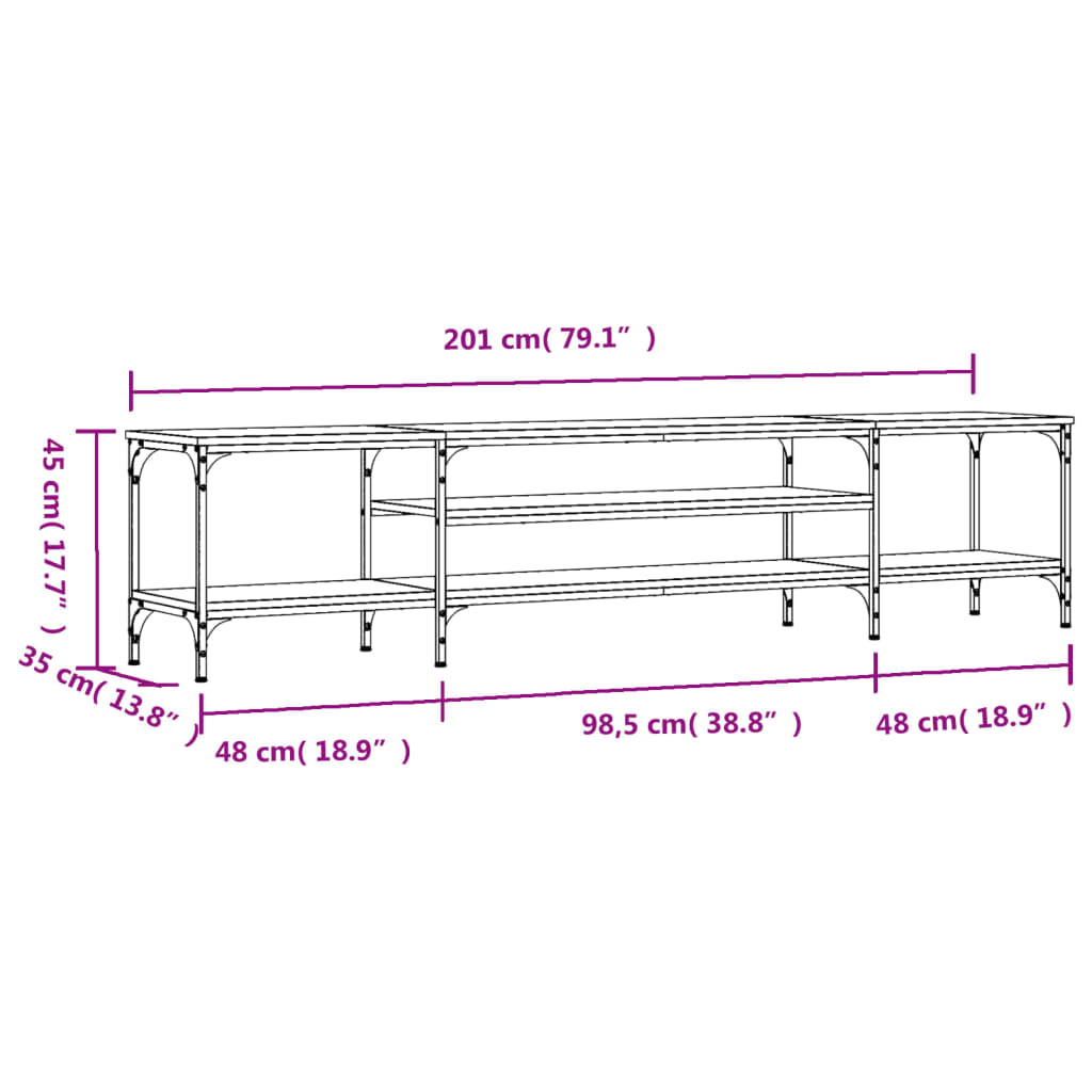 Tv-meubel 201x35x45 cm bewerkt hout en ijzer zwart