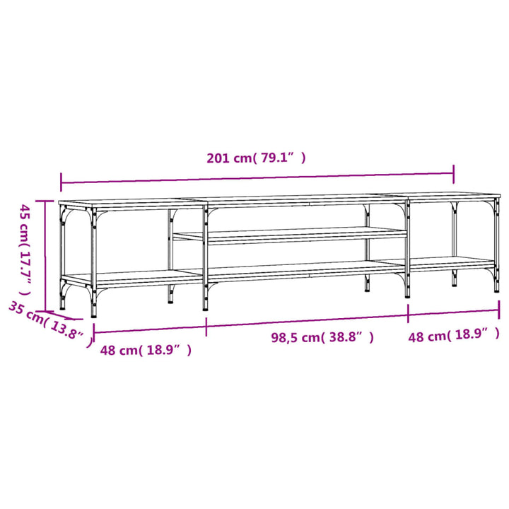 Tv-meubel 201x35x45 cm bewerkt hout en ijzer zwart