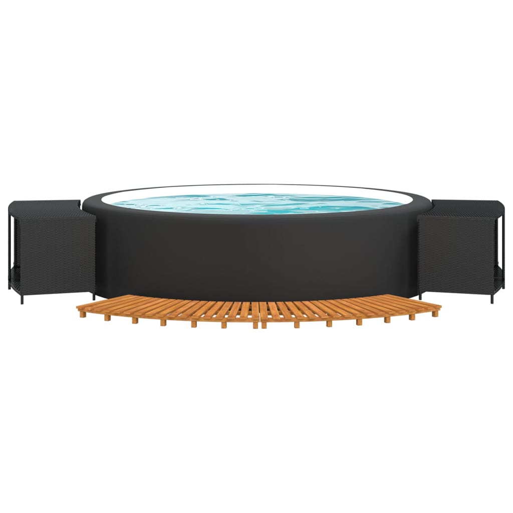 Hottub-ombouw poly rattan en massief acaciahout zwart