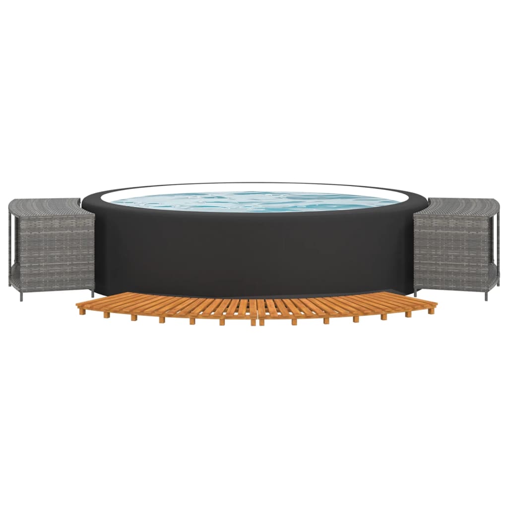 Hottub-ombouw poly rattan massief acaciahout grijs