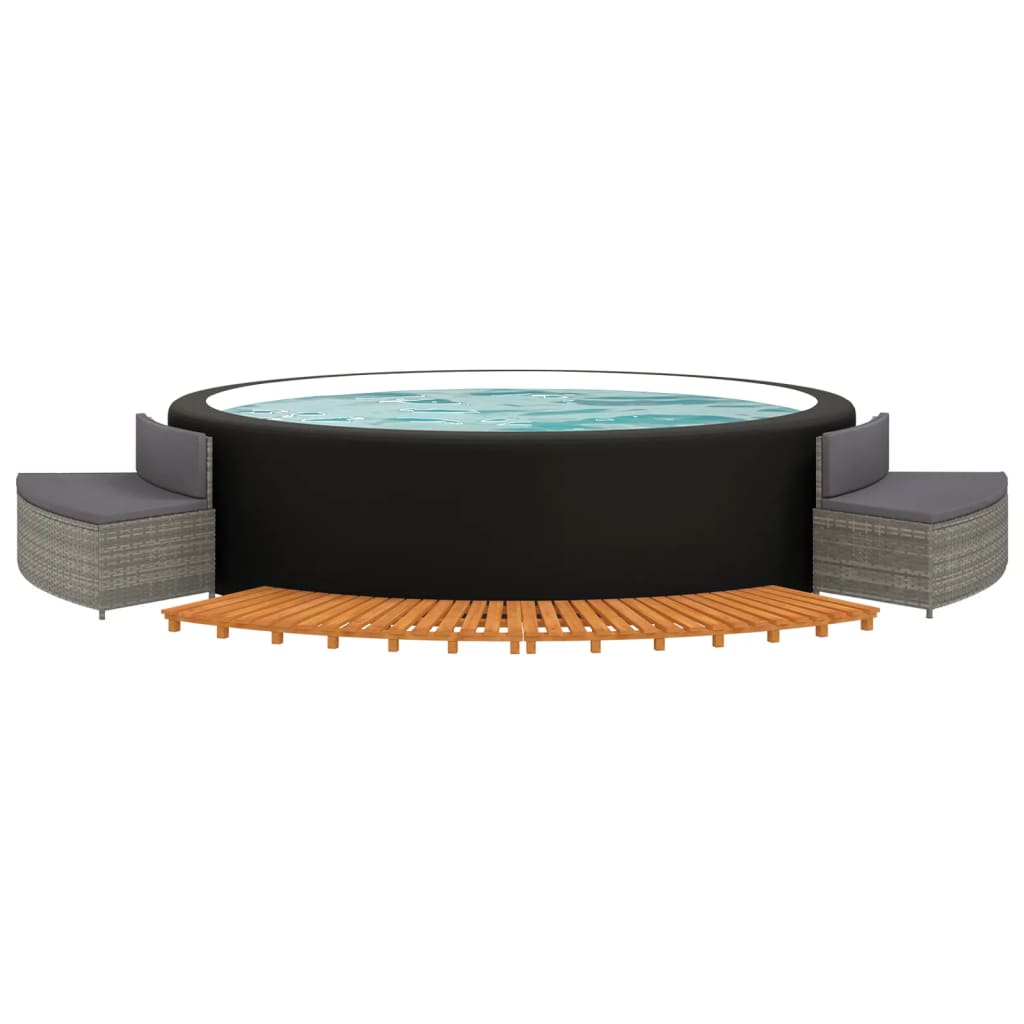 vidaXL Hottub-ombouw poly rattan massief acaciahout grijs