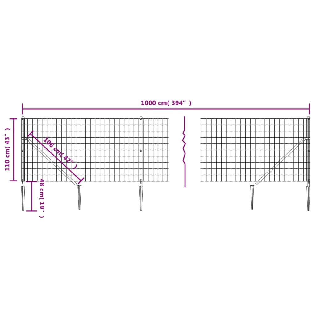Draadgaashek met grondankers 1,1x10 m antracietkleurig