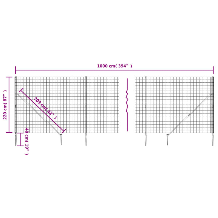 Draadgaashek met grondankers 2,2x10 m antracietkleurig