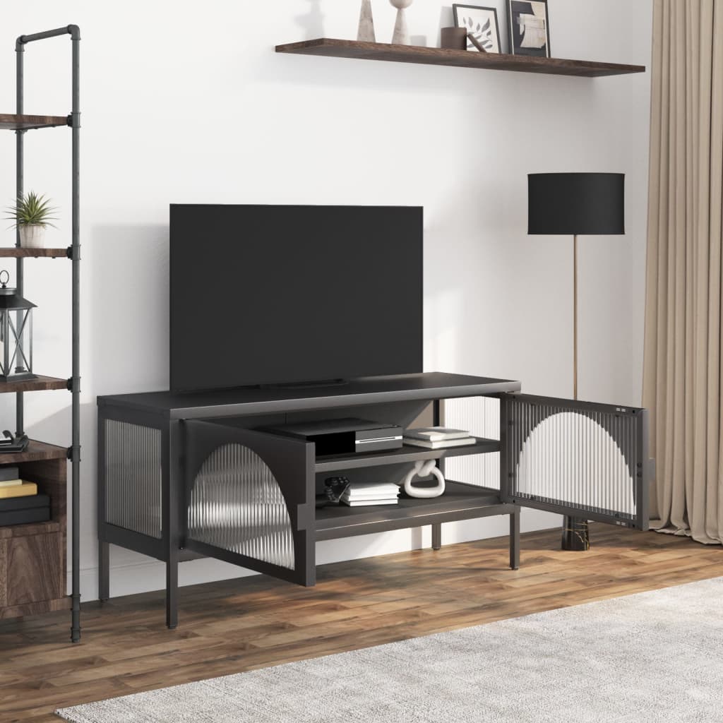 Tv-meubel 105x35x50 cm glas en staal zwart