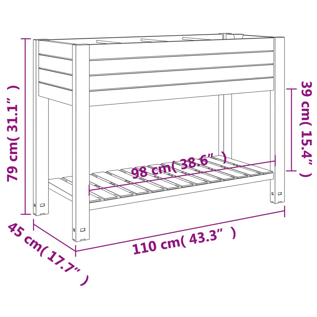 Plantenbak verhoogd 110x45x79 cm polypropeen wit