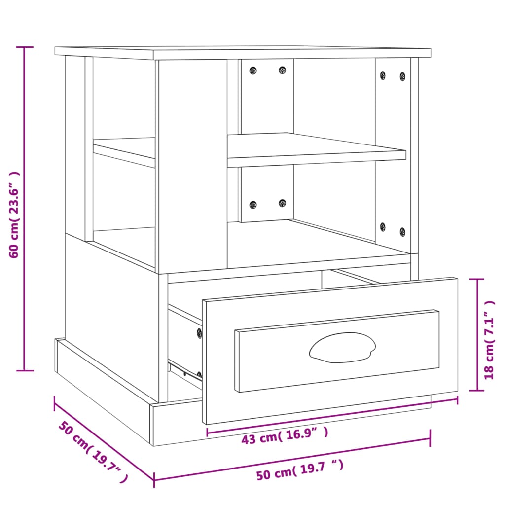 Bijzettafel 50x50x60 cm bewerkt hout grijs sonoma eikenkleurig