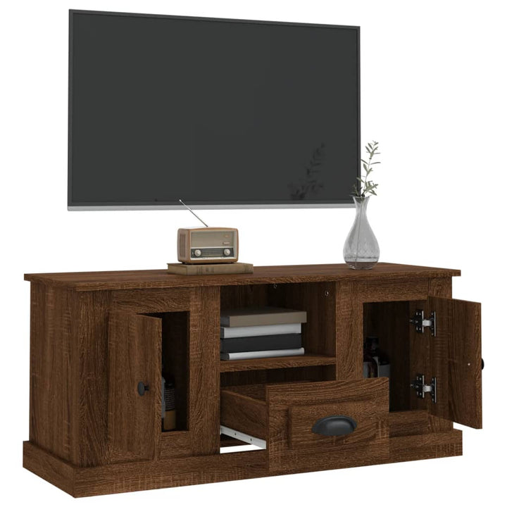 Tv-meubel 100x35,5x45 cm bewerkt hout bruineikenkleurig