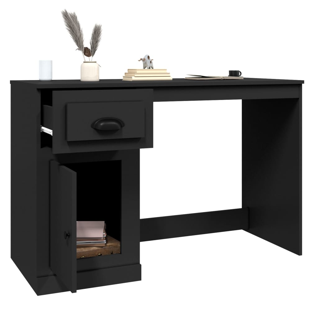 Bureau met lade 115x50x75 cm bewerkt hout zwart