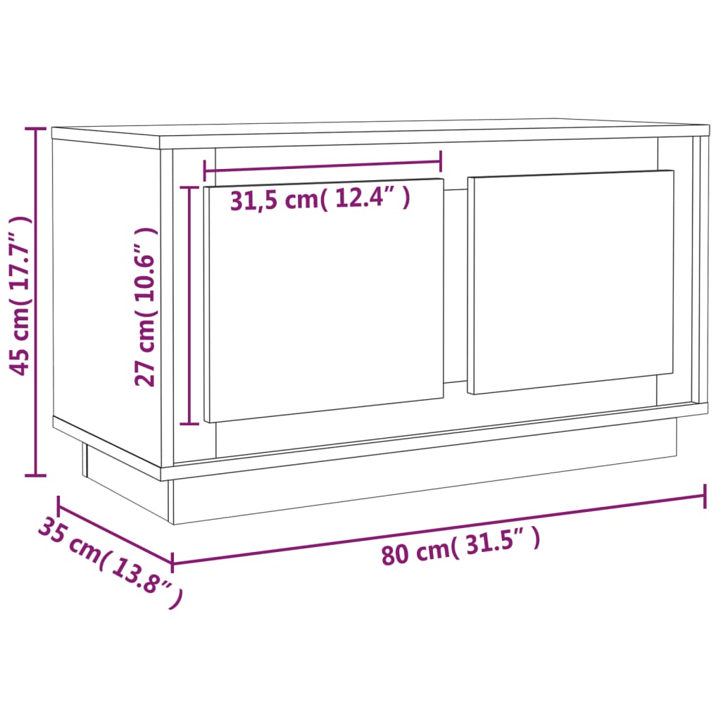 Tv-meubel 80x35x45 cm bewerkt hout wit