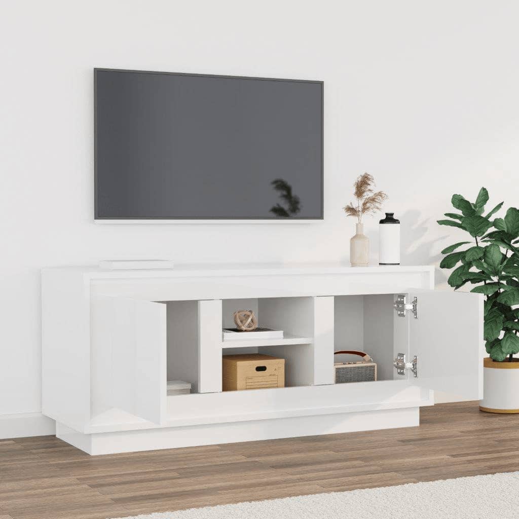 Tv-meubel 102x35x45 cm bewerkt hout hoogglans wit