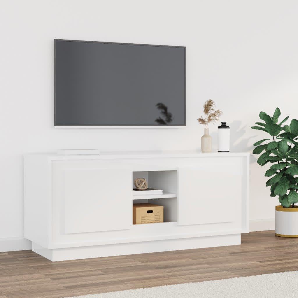 Tv-meubel 102x35x45 cm bewerkt hout hoogglans wit