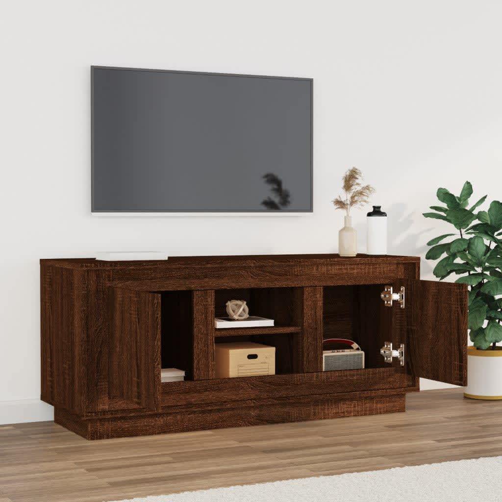 Tv-meubel 102x35x45 cm bewerkt hout bruineikenkleurig