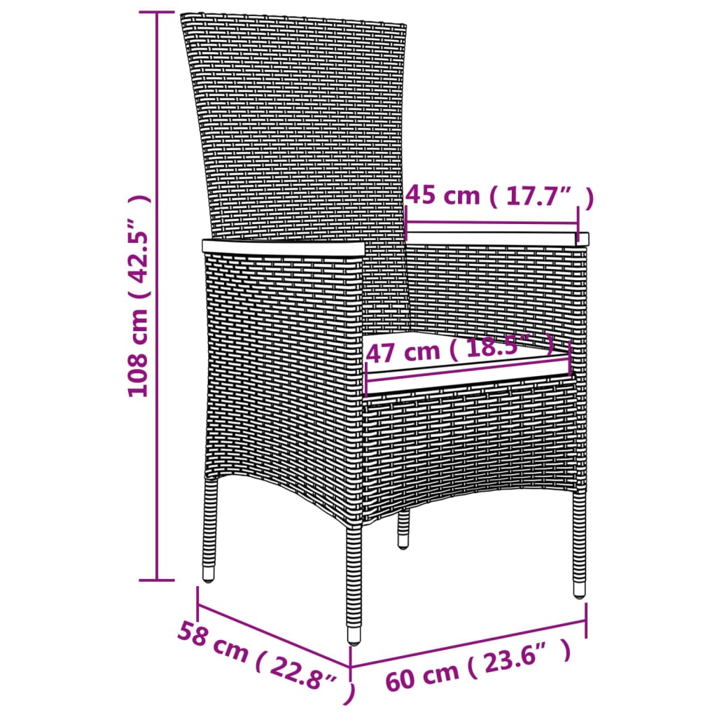 5-delige Tuinset met kussens poly rattan grijs