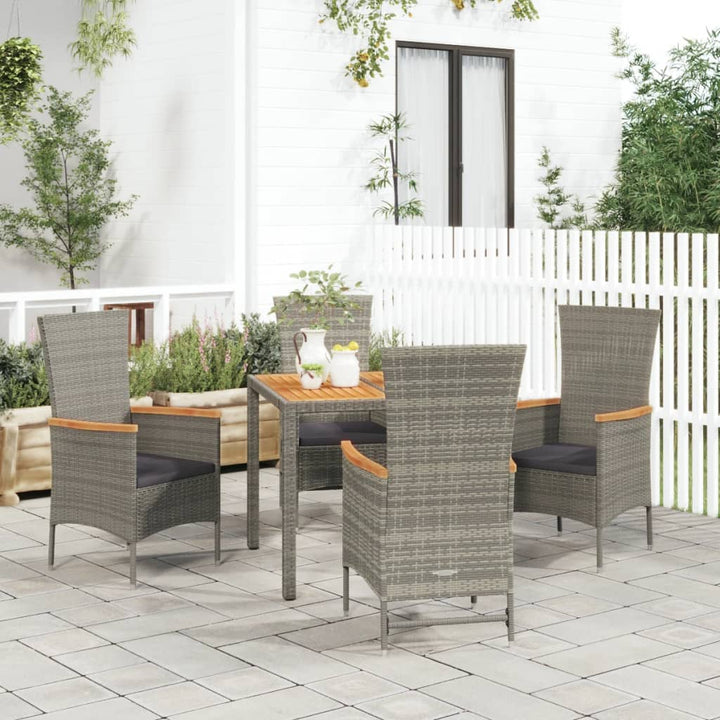 5-delige Tuinset met kussens poly rattan grijs