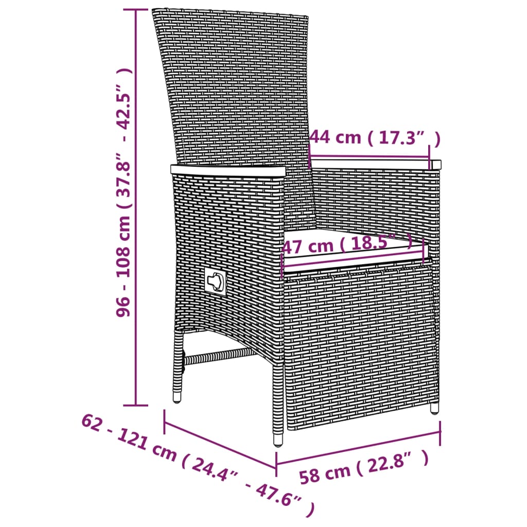 3-delige Tuinset met kussens poly rattan grijs