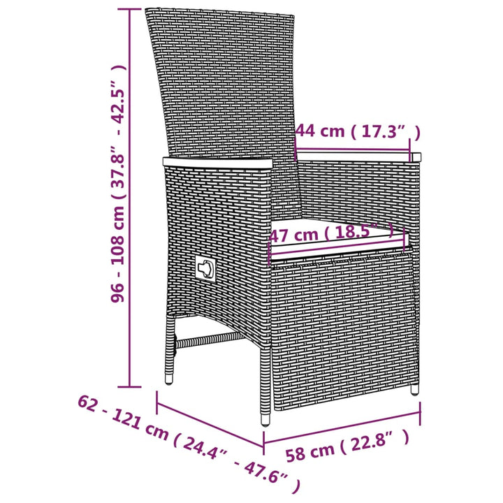 3-delige Tuinset met kussens poly rattan grijs