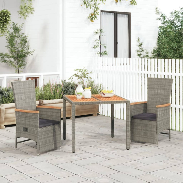 3-delige Tuinset met kussens poly rattan grijs