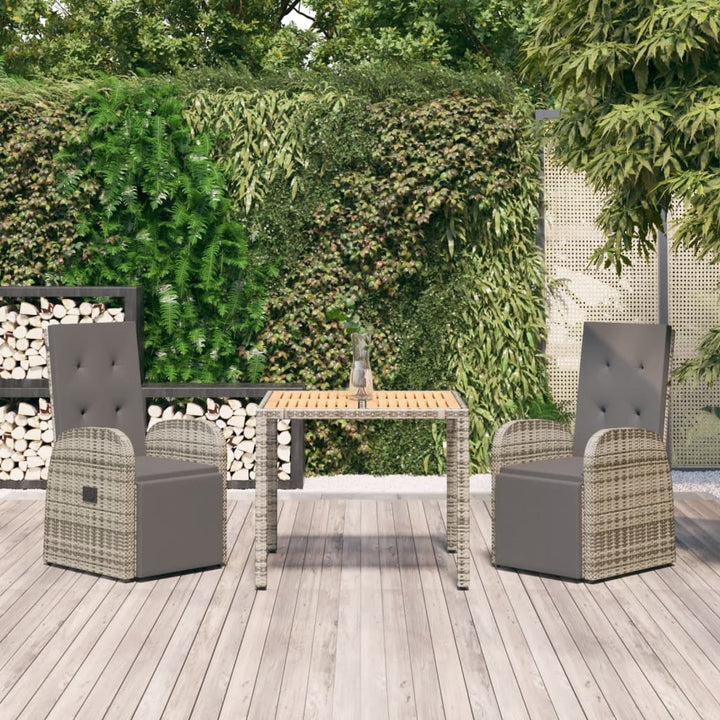 3-delige Tuinset met kussens poly rattan grijs