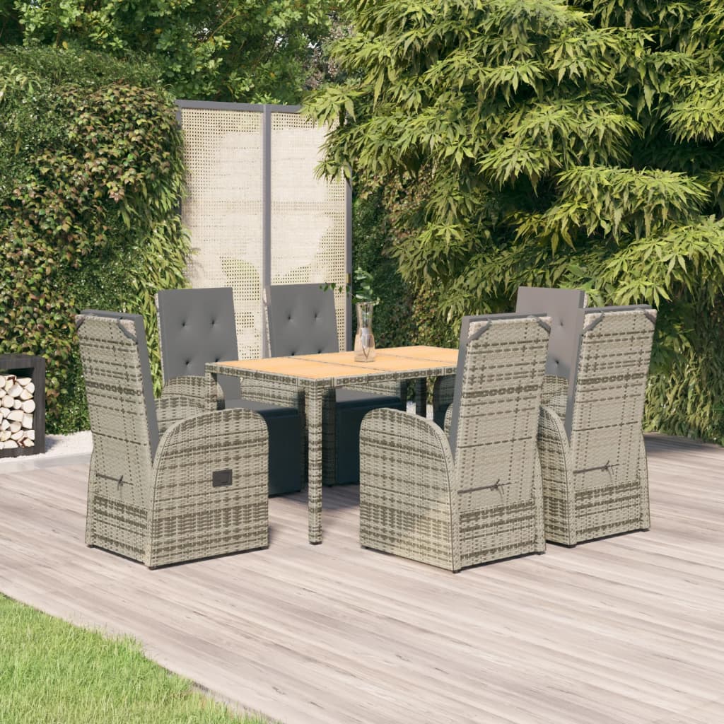 7-delige Tuinset met kussens poly rattan grijs