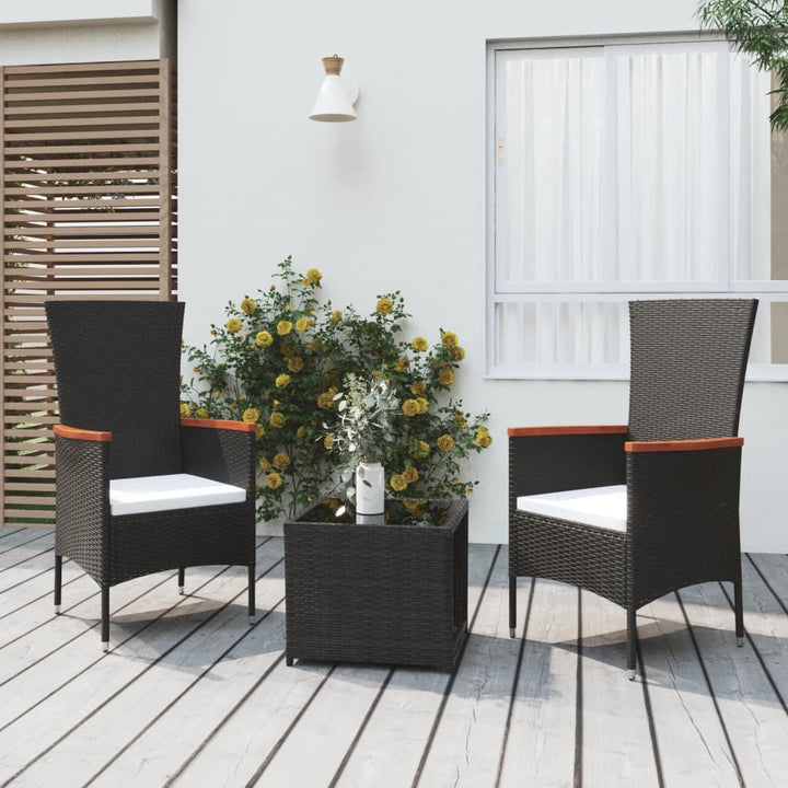 3-delige Loungeset poly rattan en staal zwart