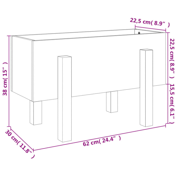 Plantenbak 62x30x38 cm massief grenenhout wit