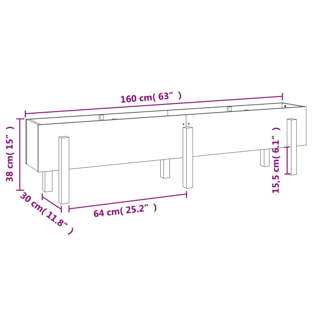 Plantenbak verhoogd 160x30x38 cm massief grenenhout wit