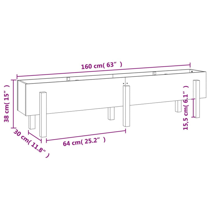 Plantenbak verhoogd 160x30x38 cm massief grenenhout grijs