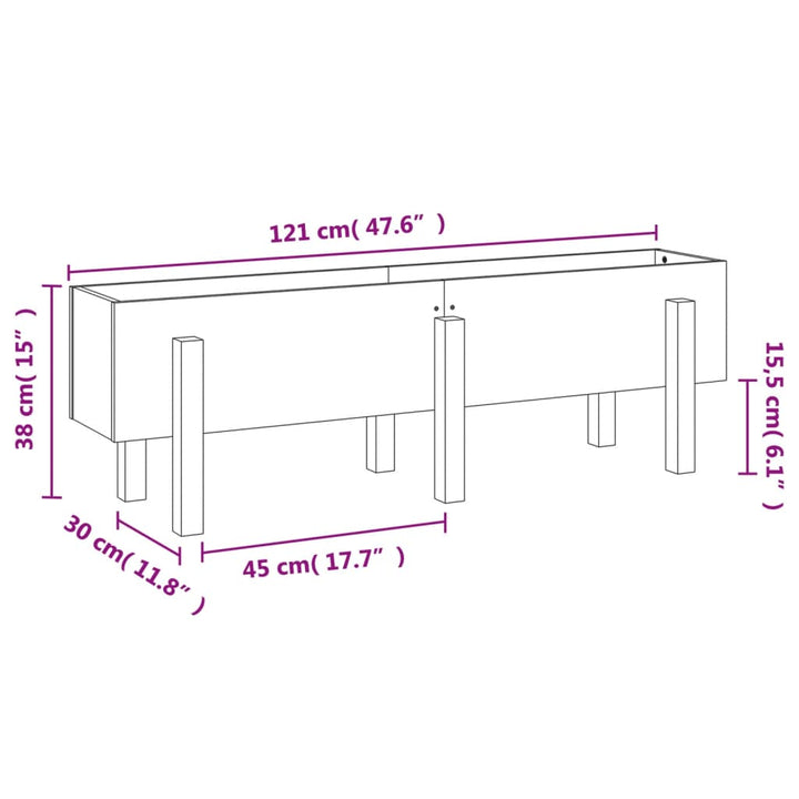 Plantenbak verhoogd 121x30x38 cm massief grenenhout wit